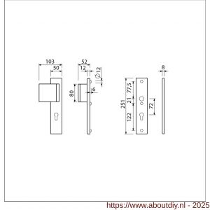 Ami VHB 251/50-90/80 veiligheidsvoordeur-duwerlangschildgarnituur SKG*** VHB 251/50 deurduwer 90/80 links profielcilinder PC 72 en zonder deurkruk F2 deurdikte 53-57 mm - A10901002 - afbeelding 2