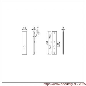 Ami VHB 251/50 veiligheidslangschild SKG*** VHB 251/50 buiten en binnen zonder krukgat profielcilinder PC 72 F1 deurdikte 38-42 mm - A10901429 - afbeelding 2