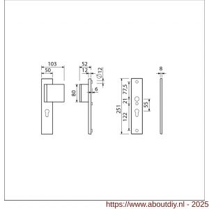 Ami VHB 251/50-90/80 veiligheidsvoordeur-duwerlangschildgarnituur SKG*** VHB 251/50 profielcilinder PC 55 deurduwer 90/80 rechts F1 profielcilinder PC 55 en zonder deurkruk deurdikte 38-42 mm - A10900972 - afbeelding 2