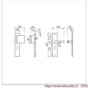 Ami VHB 251/50-90/80 veiligheidsvoordeur-duwerlangschildgarnituur SKG*** VHB 251/50 profielcilinder PC 55 deurduwer 90/80 rechts F1 profielcilinder PC 55 en deurkruk 332 deurdikte 53-57 mm - A10900973 - afbeelding 2