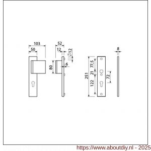 Ami VHB 251/50-90/80 veiligheidsvoordeur-duwerlangschildgarnituur SKG*** VHB 251/50 profielcilinder PC 72 deurduwer 90/80 rechts F1 profielcilinder PC 72 en zonder deurkruk deurdikte 38-42 mm - A10900984 - afbeelding 2