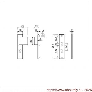 Ami VHB 251/50-90/80 veiligheidsvoordeur-duwerlangschildgarnituur SKG*** VHB 251/50 deurduwer 90/80 rechts profielcilinder PC 72 en zonder deurkruk F1 deurdikte 53-57 mm - A10900981 - afbeelding 2