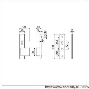 Ami VHB 251/50-90/80 senioren veiligheidsvoordeur-duwerlangschildgarnituur SKG** omkeer VHB 251/50 profielcilinder PC 72 Omgek 90/80 F1 rechts profielcilinder PC 72 omkeer en zonder deurkruk deurdikte 53-57 mm - A10900835 - afbeelding 2