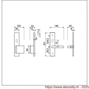 Ami VHB 251/50-90/80 senioren veiligheidsvoordeur-duwerlangschildgarnituur SKG** omkeer VHB 251/50 profielcilinder PC 72 omkeer deurduwer 90/80 rechts F1 en profielcilinder PC 72 omkeer deurkruk 356 deurdikte 38-42 mm - A10900828 - afbeelding 2
