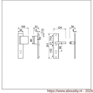 Ami VHB 251/50-90/80 veiligheidsvoordeur-duwerlangschildgarnituur SKG*** VHB 251/50 profielcilinder PC 85 deurduwer 90/80 rechts F1 en deurkruk 332 deurdikte 38-42 mm - A10900992 - afbeelding 2