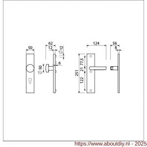 Ami VHB 251/50-169/50 veiligheidsvoordeur-knoplangschildgarnituur SKG*** VHB 251/50 knop 169/50 buiten profielcilinder PC 72 binnen blind deurkruk 332 F1 deurdikte 38-42 mm - A10901080 - afbeelding 2