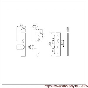 Ami VHB 251/50-144 veiligheidsvoordeur-knoplangschildgarnituur SKG*** VHB 251/50 profielcilinder PC 72 knop Varo 144 F1 profielcilinder PC 72 en zonder deurkruk deurdikte 38-42 mm - A10901061 - afbeelding 2