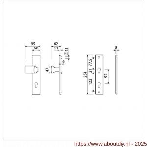 Ami VHB 251/50-144 veiligheidsvoordeur-knoplangschildgarnituur SKG*** VHB 251/50 profielcilinder PC 92 knop Varo 144 F1 profielcilinder PC 92 en zonder deurkruk deurdikte 53-57 mm - A10901069 - afbeelding 2