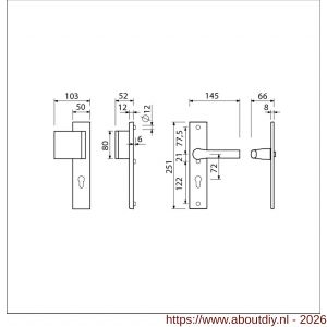 Ami VHB 251/50-90/80-379 veiligheidsvoordeur duwer-kruk Rotaveer langschildgarnituur SKG*** VHB 251/50 profielcilinder PC 72 deurduwer 90/80 links F1 en deurkruk 379 Rota 251/50 profielcilinder PC 72 deurdikte 53-57 mm - A10901019 - afbeelding 2