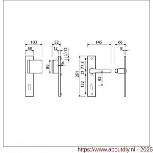 Ami VHB 251/50-90/80-379 veiligheidsvoordeur duwer-kruk Rotaveer langschildgarnituur SKG*** VHB 251/50 profielcilinder PC 92 deurduwer 90/80 rechts F1 en deurkruk 379 Rota 251/50 profielcilinder PC 92 deurdikte 53-57 mm - A10901024 - afbeelding 2