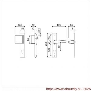 Ami VHB 251/50-90/80-379 veiligheidsvoordeur duwer-kruk Rotaveer langschildgarnituur SKG*** VHB 251/50 profielcilinder PC 92 deurduwer 90/80 links F1 en deurkruk 379 Rota 251/50 profielcilinder PC 92 deurdikte 53-57 mm - A10901023 - afbeelding 2