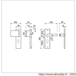 Ami VHB 193/50-90/60 veiligheidsvoordeur-duwerkortschildgarnituur SKG*** VHB 193/50 deurduwer 90/60 links buiten en binnen profielcilinder PC 55 en deurkruk 332 F2 deurdikte 38-42 mm - A10900938 - afbeelding 2