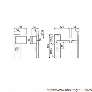 Ami VHB 193/15-90/60 KT veiligheidsvoordeur-duwerkortschild SKG*** kerntrekbeveiliging VHB 193/15 deurduwer 90/60 rechts KT 55 en binnen profielcilinder PC 55 deurkruk 332 F1 deurdikte 38-42 mm - A10901280 - afbeelding 2