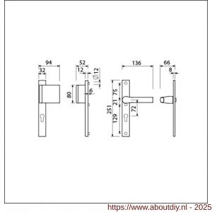 Ami VHB 251/32-90/80-379 veiligheids Rotaveer duwer-kruk smalschildgarnituur SKG** VHB 251/32 profielcilinder PC 72 deurduwer 90/80 rechts F1 en deurkruk 379 Rota 251/32 profielcilinder PC 72 deurdikte 53-57 mm - A10900821 - afbeelding 2