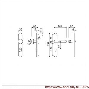 Ami VHB 257/37/2-169/50 KT veiligheids Rotaveer knop-kruk smalschildgarnituur SKG*** kerntrekbeveiliging ovaal VHB 257/37/2 KT 92 knop 169/50 F1 en deurkruk 378 Rota 257/32/2 profielcilinder PC 92 deurdikte 53-57 mm - A10901639 - afbeelding 2
