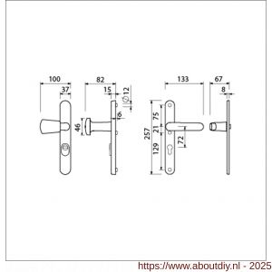 Ami VHB 257/37/2-166 KT veiligheids Rotaveer knop-kruk smalschildgarnituur SKG*** kerntrekbeveiliging ovaal VHB 257/37/2 KT 72 knop 166 links F1 en deurkruk 378 Rota 257/32/2 profielcilinder PC 72 deurdikte 53-57 mm - A10901634 - afbeelding 2