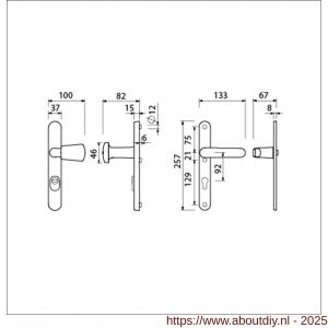 Ami VHB 257/37/2-166 KT veiligheids Rotaveer knop-kruk smalschildgarnituur SKG*** kerntrekbeveiliging ovaal VHB 257/37/2 KT 92 knop 166 rechts F1 en deurkruk 378 Rota 257/32/2 profielcilinder PC 92 deurdikte 53-57 mm - A10901637 - afbeelding 2