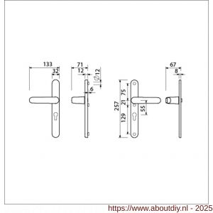 Ami VHB 257/32/2-378 veiligheids Rotaveer kruk-kruk smalschildgarnituur SKG** ovaal VHB deurkruk 378 Rota 257/32/2 profielcilinder PC 55 F1 en deurkruk 378 Rota 257/32/2 profielcilinder PC 55 deurdikte 53-57 mm - A10901590 - afbeelding 2