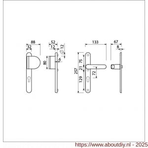 Ami VHB 257/32/2-90/83-378 veiligheids Rotaveer duwer-kruk smalschildgarnituur SKG** ovaal VHB 257/32/2 profielcilinder PC 72 deurduwer 90/83 rechts F1 en deurkruk 378 Rota 257/32/2 profielcilinder PC 72 deurdikte 53-57 mm - A10900850 - afbeelding 2