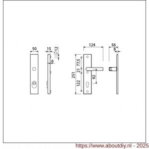 Ami VHB 251/15 KT veiligheidslangschild SKG*** kerntrekbeveiliging VHB 251/50/15 buiten KT 92 binnen profielcilinder PC 92 met deurkruk 332 F1 deurdikte 53-57 mm - A10901498 - afbeelding 1