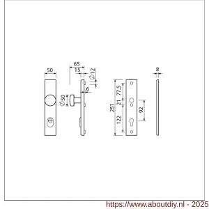 Ami VHB 251/15-169/50 KT veiligheidsvoordeur-knoplangschildgarnituur SKG*** kerntrekbeveiliging VHB 251/50/15 KT 92 knop 169/50 en deurkruk 332 profielcilinder PC 92 F1 deurdikte 38-42 mm - A10901341 - afbeelding 2