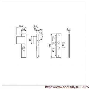 Ami VHB 251/15-90/80 KT veiligheidsvoordeur-duwerlangschildgarnituur SKG*** kerntrekbeveiliging VHB 251/50/15 KT 55 deurduwer 90/80 links en zonder deurkruk profielcilinder PC 55 F1 deurdikte 38-42 mm - A10901168 - afbeelding 2