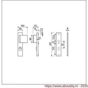 Ami VHB 251/15-90/80 KT veiligheidsvoordeur-duwerlangschildgarnituur SKG*** kerntrekbeveiliging VHB 251/50/15 KT 72 deurduwer 90/80 rechts en zonder deurkruk profielcilinder PC 72 F1 deurdikte 38-42 mm - A10901170 - afbeelding 2