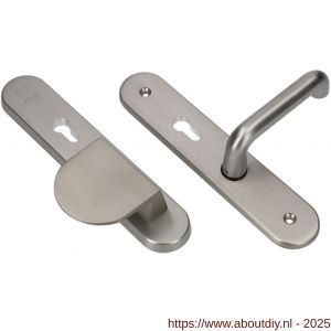 Ami VHB 250/50/1-90/83 senioren veiligheidsvoordeur-duwerlangschildgarnituur SKG** Archi Design ovaal omkeer VHB 250/50/1 profielcilinder PC 72 omkeer deurduwer 90/83 links en deurkruk 356 Irox deurdikte 38-42 mm - A10900815 - afbeelding 2
