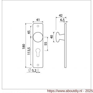 Ami 180/41 RH knopkortschild aluminium rondhoek knop 160/40 vast kortschild 180/41 RH profielcilinder PC 55 F1 - A10900727 - afbeelding 5