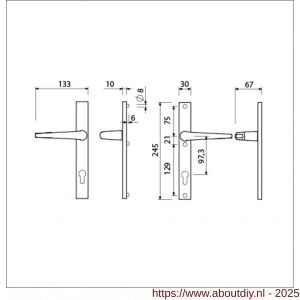 Ami 245/30-357 smalschild-kruk-kruk garnituur deurkruk 357 vastdraaibaar 245/30 profielcilinder PC 97.3 M5/R6,5 F1 deurdikte 53-57 mm - A10900150 - afbeelding 6