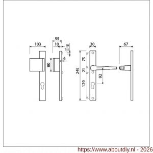 Ami 245/30-90/80 smalschild-duwer-kruk garnituur deurduwer 90/80-245/30 profielcilinder PC 92 M5 links en deurkruk 357 vastdraaibaar profielcilinder PC 92 R5.5 F1 deurdikte 53-57 mm - A10900094 - afbeelding 5