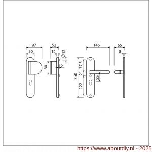 Ami VHB 250/50/1-90/83 veiligheidsvoordeur-duwerlangschildgarnituur SKG*** Archi Design ovaal VHB 250/50/1 profielcilinder PC 55 deurduwer 90/83 rechts en deurkruk 356 Irox deurdikte 38-42 mm - A10901027 - afbeelding 6