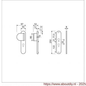 Ami VHB 250/50/1-90/83 veiligheidsvoordeur-duwerlangschildgarnituur SKG*** Archi Design ovaal VHB 250/50/1 profielcilinder PC 55 deurduwer 90/83 links en zonder deurkruk Irox deurdikte 38-42 mm - A10901026 - afbeelding 6