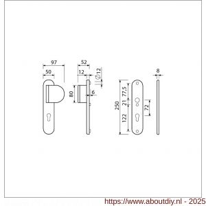 Ami VHB 250/50/1-90/83 veiligheidsvoordeur-duwerlangschildgarnituur SKG*** Archi Design ovaal VHB 250/50/1 profielcilinder PC 72 deurduwer 90/83 rechts en zonder deurkruk Irox deurdikte 38-42 mm - A10901032 - afbeelding 6
