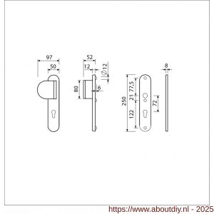 Ami VHB 250/50/1-90/83 veiligheidsvoordeur-duwerlangschildgarnituur SKG*** Archi Design ovaal VHB 250/50/1 profielcilinder PC 72 deurduwer 90/83 links en zonder deurkruk Irox deurdikte 38-42 mm - A10901030 - afbeelding 6