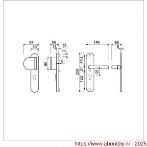 Ami VHB 250/15-90/83 KT veiligheids duwer-kruk langschildgarnituur SKG*** kerntrekbeveiliging Archi Design ovaal VHB 250/50/1 KT 55 deurduwer 90/83 links en deurkruk 356 Irox deurdikte 38-42 mm - A10901112 - afbeelding 5