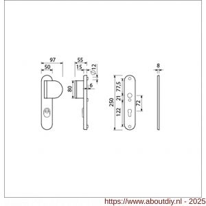Ami VHB 250/15-90/83 KT veiligheids duwer-kruk langschildgarnituur SKG*** kerntrekbeveiliging Archi Design ovaal VHB 250/50/1 KT 72 deurduwer 90/83 rechts en zonder deurkruk Irox deurdikte 38-42 mm - A10901115 - afbeelding 5