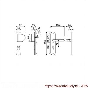 Ami VHB 250/15-90/83 KT veiligheids duwer-kruk langschildgarnituur SKG*** kerntrekbeveiliging Archi Design ovaal VHB 250/50/1 KT 72 deurduwer 90/83 rechts en deurkruk 356 Irox deurdikte 38-42 mm - A10901117 - afbeelding 5
