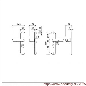 Ami VHB 250/15-378 KT veiligheids Rotaveer kruk-kruk langschildgarnituur SKG*** kerntrekbeveiliging Archi Design VHB 378 Rota 250/15 KT 55 en profielcilinder PC 55 Irox deurdikte 38-42 mm - A10901194 - afbeelding 5