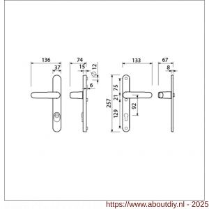 Ami VHB 257/37/15-378 KT veiligheids Rotaveer kruk-kruk smalschildgarnituur SKG*** kerntrekbeveiliging Archi Design VHB deurkruk 378 Rota 257/37/2 KT 92 en deurkruk 378 Rota 257/32/2 profielcilinder PC 92 Irox deurdikte 73-77 mm - A10901633 - afbeelding 5
