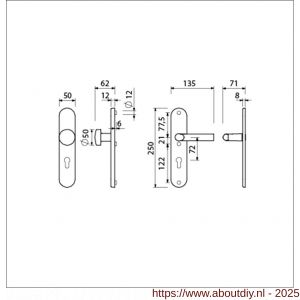 Ami VHB 250/50/1-169/50 veiligheidsvoordeur-knoplangschildgarnituur SKG*** ovaal VHB 250/50/1 profielcilinder PC 72 knop 169/50 F1 profielcilinder PC 72 en deurkruk 369 M6 deurdikte 38-42 mm - A10901056 - afbeelding 6