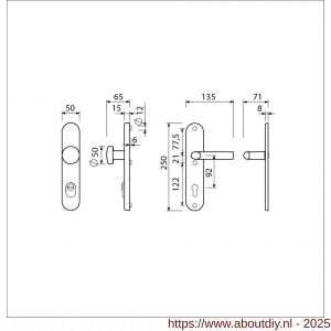 Ami VHB 250/15-169/50 KT veiligheids knop-kruk langschildgarnituur SKG*** kerntrekbeveiliging ovaal VHB 250/50/15 KT 92 knop 169/50 en deurkruk 369 profielcilinder PC 92 F1 deurdikte 38-42 mm - A10901265 - afbeelding 5