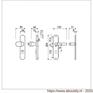 Ami VHB 250/15-145 KT veiligheids knop-kruk langschildgarnituur SKG*** kerntrekbeveiliging ovaal VHB 250/50/15 KT 72 knop 145 en deurkruk 369 profielcilinder PC 72 F1 deurdikte 53-57 mm - A10901253 - afbeelding 5