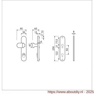 Ami VHB 250/15-145 KT veiligheids knop-kruk langschildgarnituur SKG*** kerntrekbeveiliging ovaal VHB 250/50/15 KT 92 knop 145 en zonder deurkruk profielcilinder PC 92 F1 deurdikte 38-42 mm - A10901256 - afbeelding 4