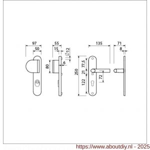 Ami VHB 250/15-90/83 KT veiligheids duwer-kruk langschildgarnituur SKG*** kerntrekbeveiliging ovaal VHB 250/50/15 KT 72 deurduwer 90/83 links en deurkruk 369 profielcilinder PC 72 F1 deurdikte 53-57 mm - A10901120 - afbeelding 5
