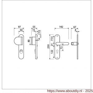 Ami VHB 250/15-90/83-378 KT veiligheids Rotaveer duwer-kruk langschildgarnituur SKG*** kerntrekbeveiliging ovaal VHB 250/50/15 KT 72 deurduwer 90/83 links en deurkruk 378 Rota profielcilinder PC 72 F1 deurdikte 53-57 mm - A10901096 - afbeelding 5