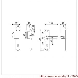 Ami VHB 250/50/1-90/83-386 veiligheids Rotaveer duwer-kruk langschildgarnituur SKG*** ovaal VHB 250/50/1 profielcilinder PC 92 deurduwer 90/83 links en deurkruk 386 Rota deurdikte 38-42 mm F1 - A10901132 - afbeelding 6