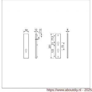 Ami VHB 251/50 veiligheidslangschild SKG*** VHB 251/50 buiten zonder krukgat profielcilinder PC 72 binnen profielcilinder PC 72 deurkruk 332 F2 deurdikte 38-42 mm - A10901461 - afbeelding 5