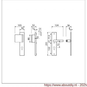 Ami VHB 251/50-90/80 veiligheidsvoordeur-duwerlangschildgarnituur SKG*** VHB 251/50 profielcilinder PC 72 deurduwer 90/80 links F2 profielcilinder PC 72 en deurkruk 332 deurdikte 53-57 mm - A10901003 - afbeelding 5