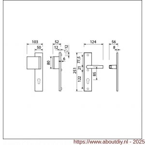 Ami VHB 251/50-90/80 veiligheidsvoordeur-duwerlangschildgarnituur SKG*** VHB 251/50 profielcilinder PC 85 deurduwer 90/80 links F2 profielcilinder PC 85 en deurkruk 332 deurdikte 38-42 mm - A10901010 - afbeelding 5
